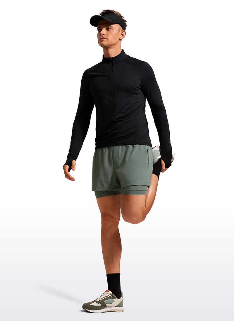 CRZ YOGA Men's Train Feathery-Fit 2 in 1 Shorts 3.5'' with pockets Grey Sage