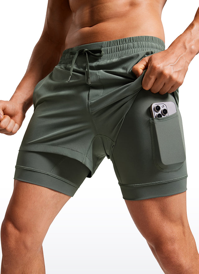 CRZ YOGA Men's Train Feathery-Fit 2 in 1 Shorts 3.5'' with pockets Grey Sage
