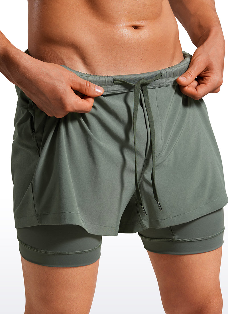 CRZ YOGA Men's Train Feathery-Fit 2 in 1 Shorts 3.5'' with pockets Grey Sage