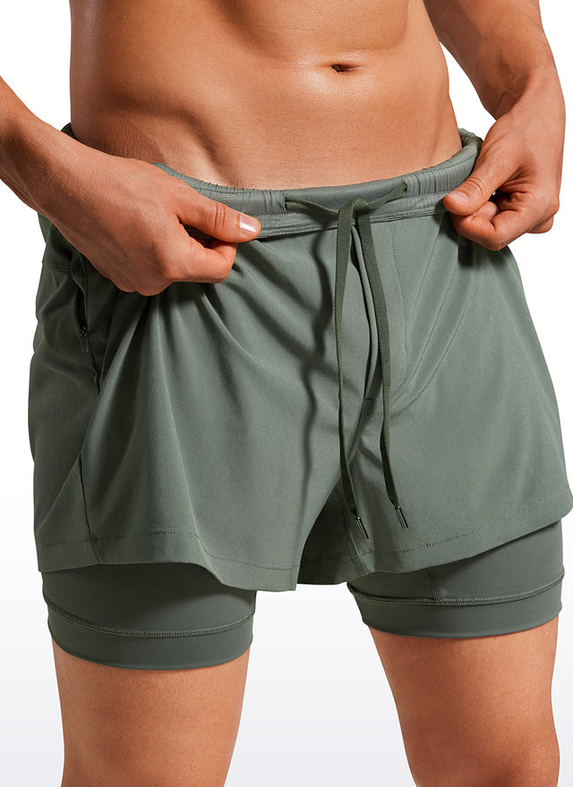 CRZ YOGA Men's Train Feathery-Fit 2 in 1 Shorts 3.5'' with pockets Grey Sage