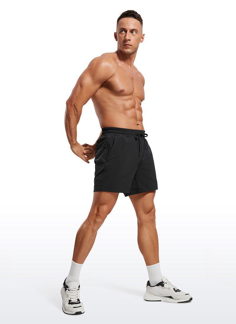 CRZ YOGA Men's Train Feathery-Fit 2 in 1 Shorts 5'' with pockets Black @model_info:Mazi