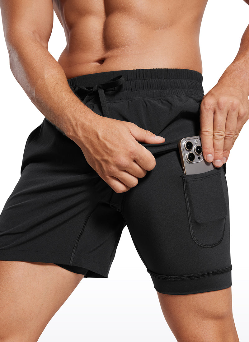 CRZ YOGA Men's Train Feathery-Fit 2 in 1 Shorts 5'' with pockets Black @model_info:Mazi