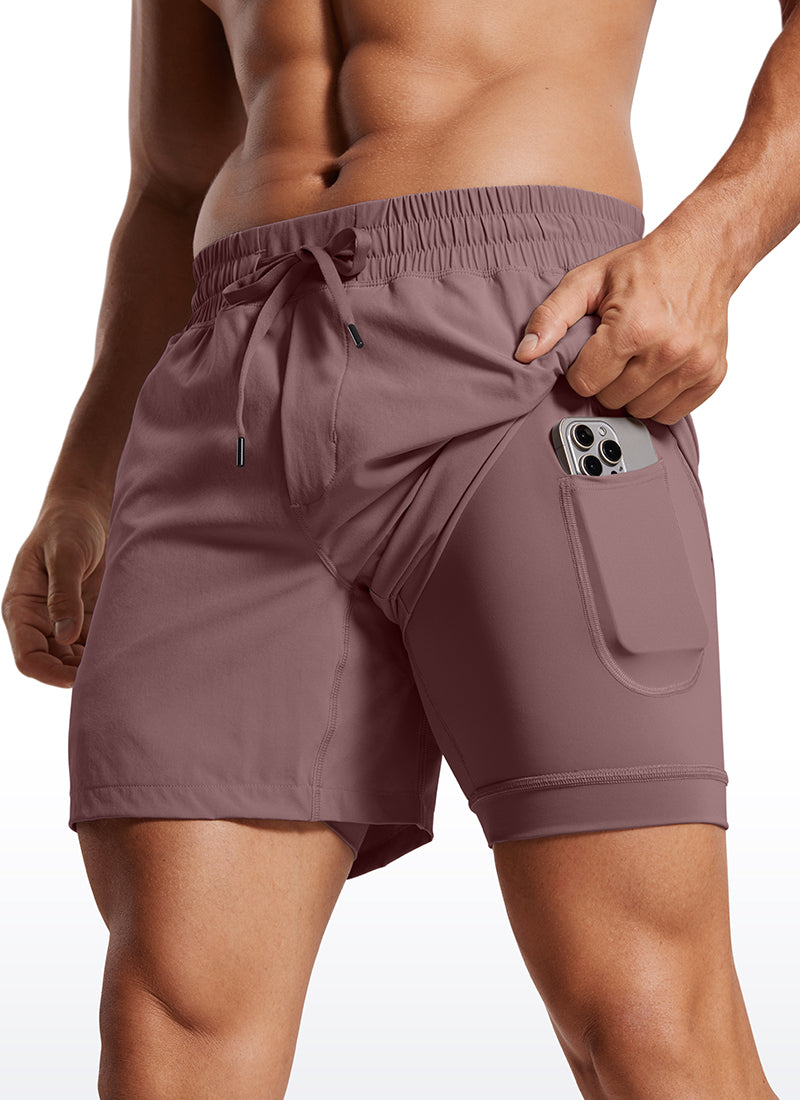 CRZ YOGA Men's Train Feathery-Fit 2 in 1 Shorts 5'' with pockets Mauve @model_info:Mazi