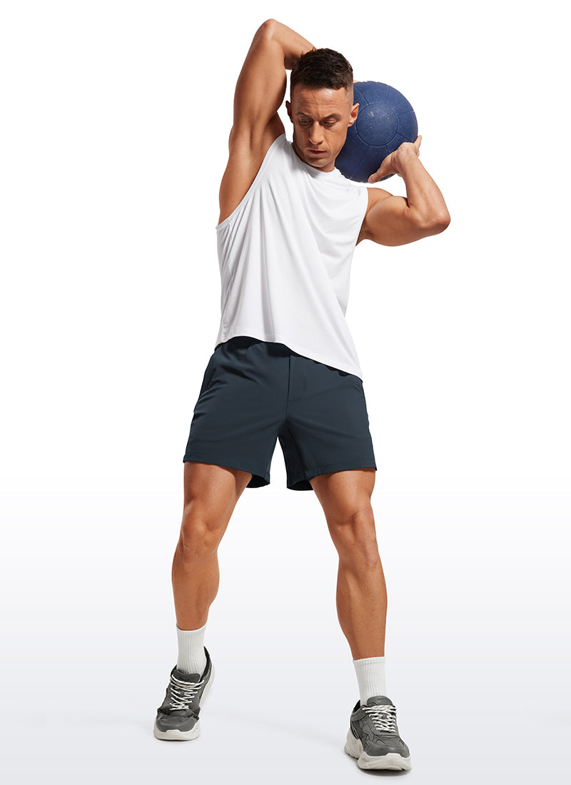 CRZ YOGA Men's Train Feathery-Fit 2 in 1 Shorts 5'' with pockets True Navy @model_info:Mazi