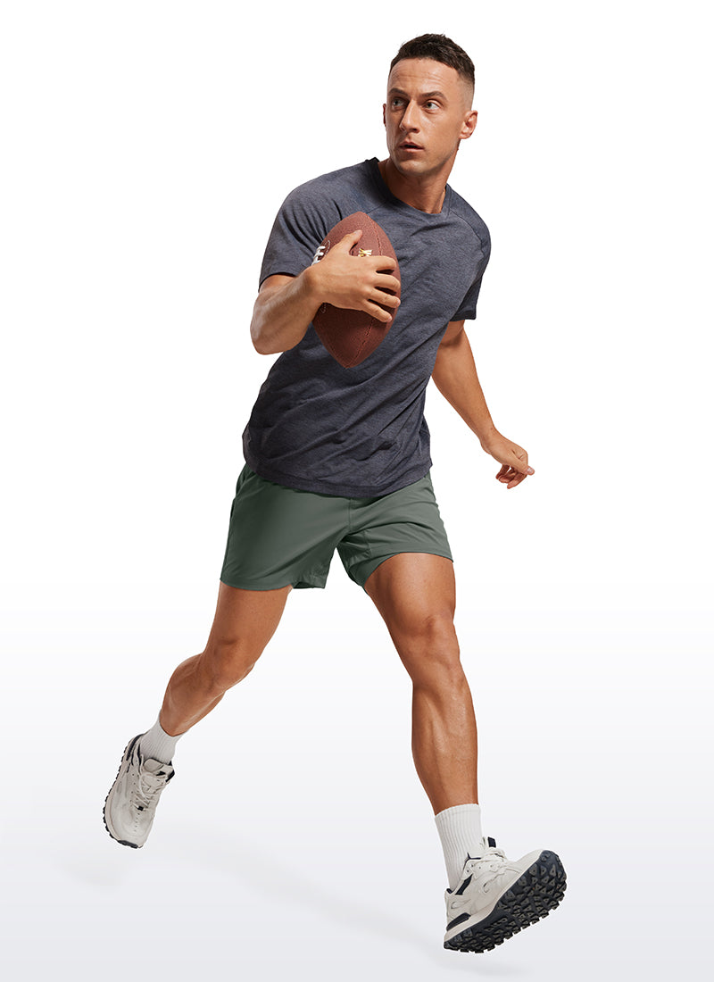 CRZ YOGA Men's Train Feathery-Fit 2 in 1 Shorts 5'' with pockets Grey Sage @model_info:Mazi