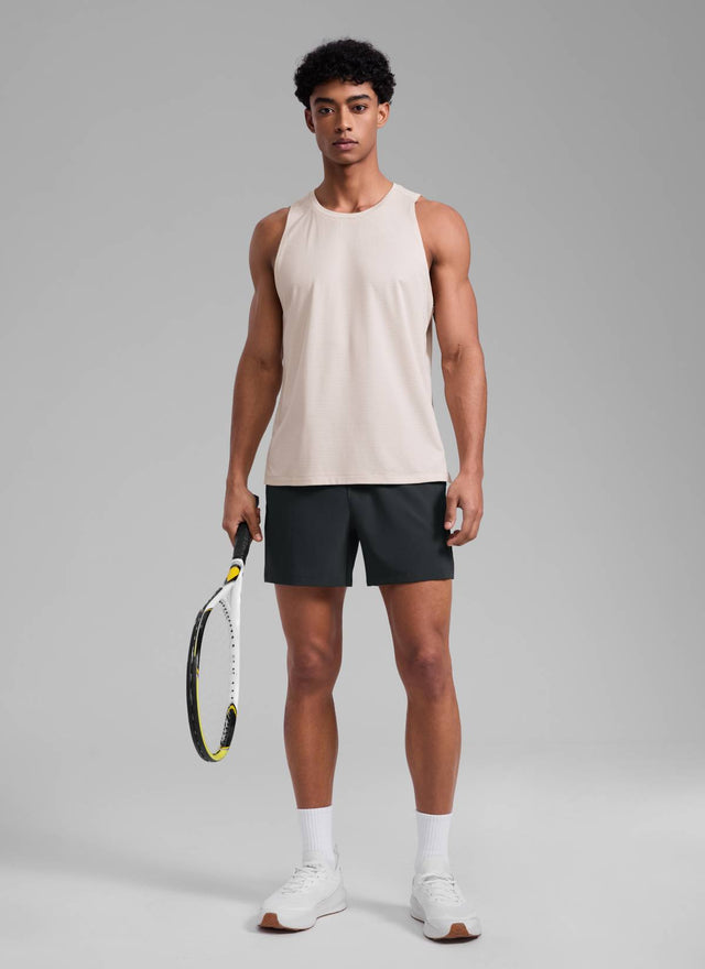 CRZ YOGA Men's Running Feathery-Fit Workout Linerless Shorts 5'' Black @model_info:Rafael