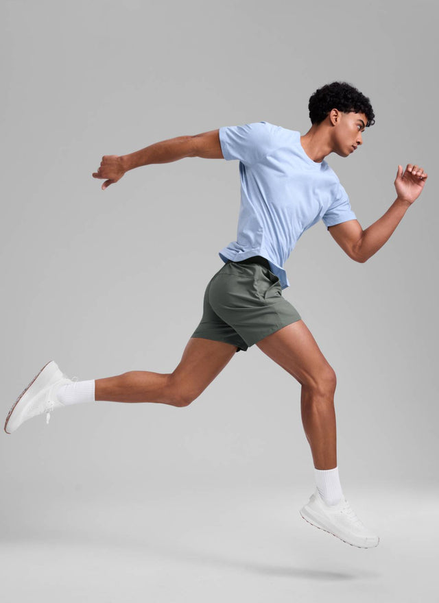 CRZ YOGA Men's Running Feathery-Fit Workout Linerless Shorts 5'' Grey Sage