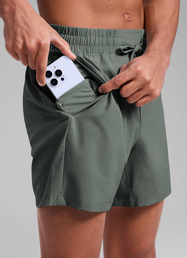 CRZ YOGA Men's Running Feathery-Fit Workout Linerless Shorts 5'' Grey Sage