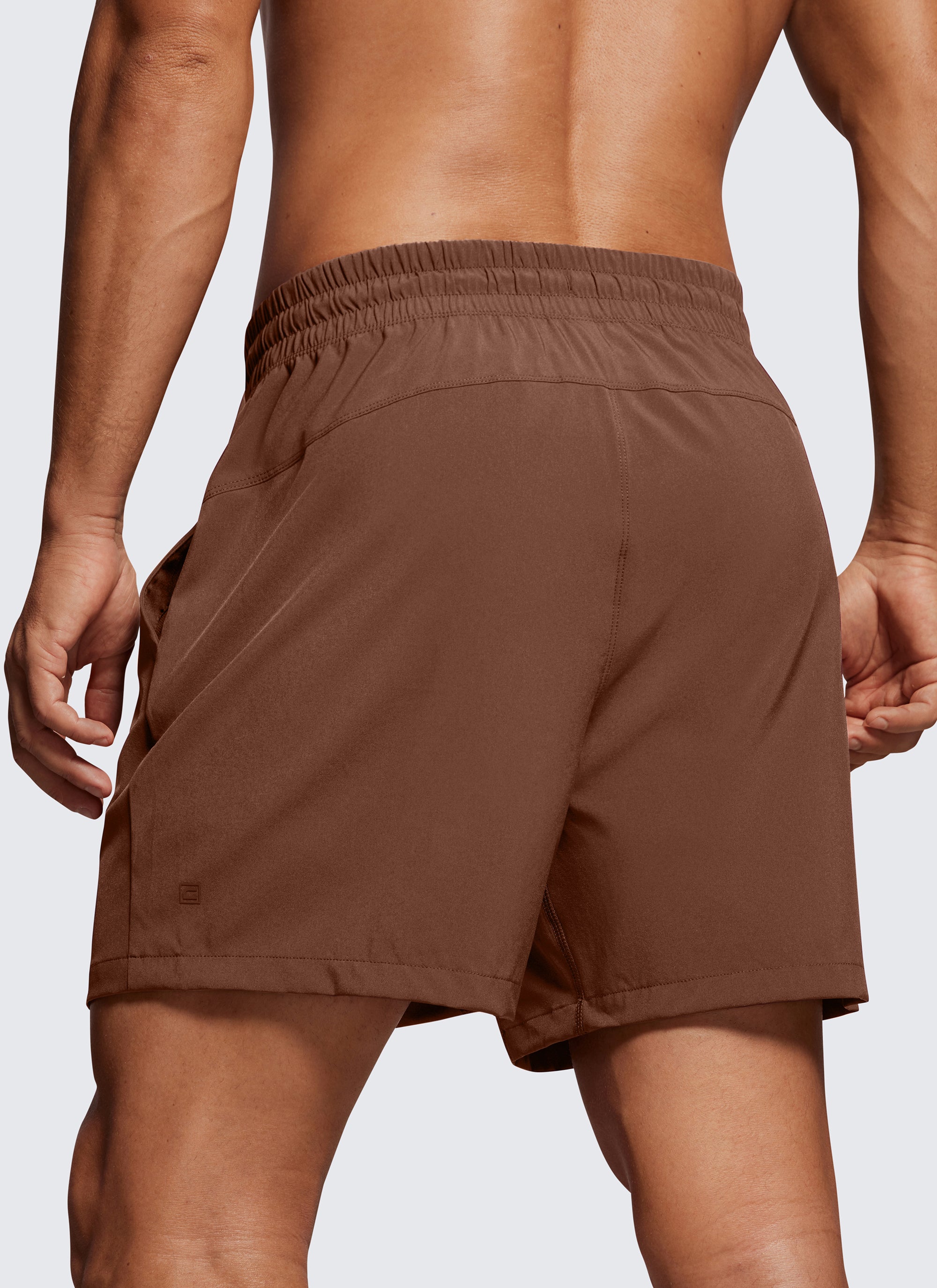 CRZ YOGA Men's Running Feathery-Fit Workout Linerless Shorts 5'' Coffee Brown @model_info:Mazi