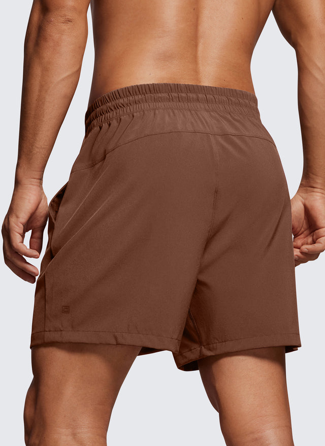 CRZ YOGA Men's Running Feathery-Fit Workout Linerless Shorts 5'' Coffee Brown @model_info:Mazi