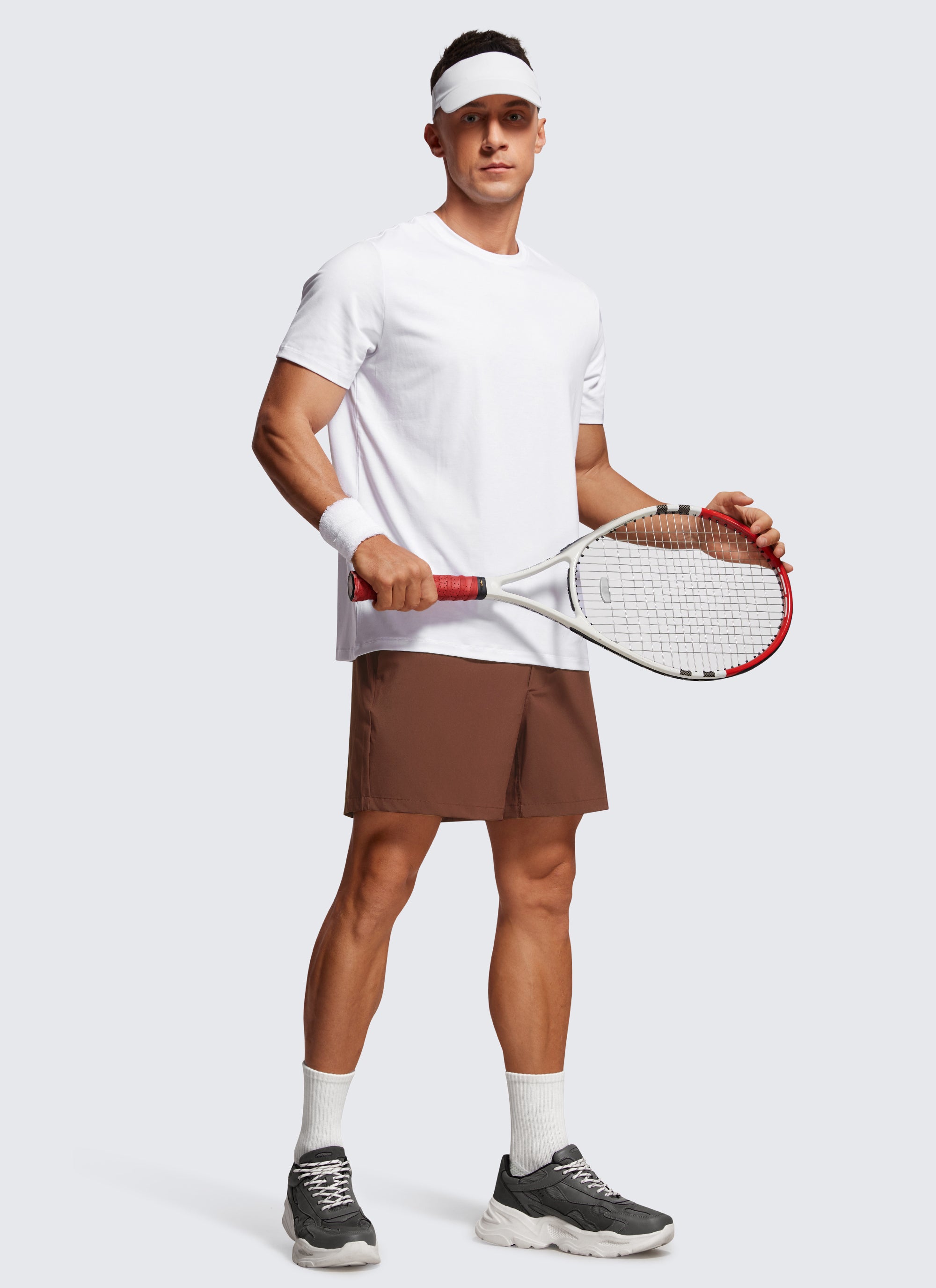 CRZ YOGA Men's Running Feathery-Fit Workout Linerless Shorts 5'' Coffee Brown