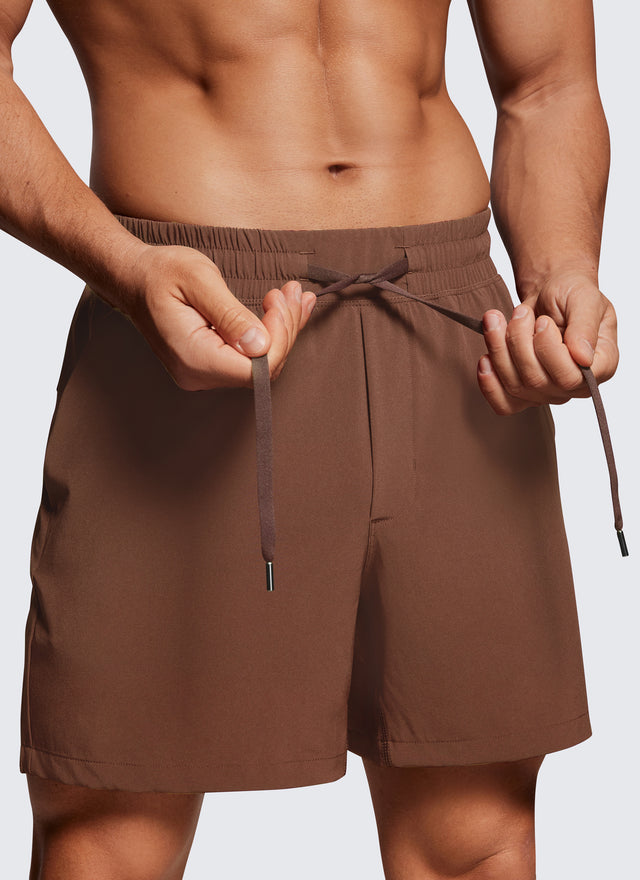 CRZ YOGA Men's Running Feathery-Fit Workout Linerless Shorts 5'' Coffee Brown @model_info:Mazi