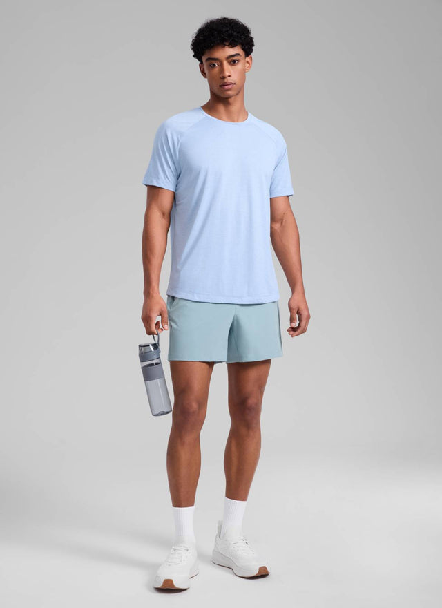 CRZ YOGA Men's Running Feathery-Fit Workout Linerless Shorts 5'' Light grayish blue