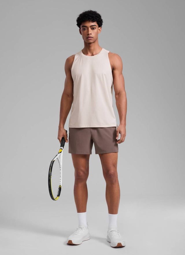 CRZ YOGA Men's Running Feathery-Fit Workout Linerless Shorts 5'' Brown Rock @model_info:Rafael