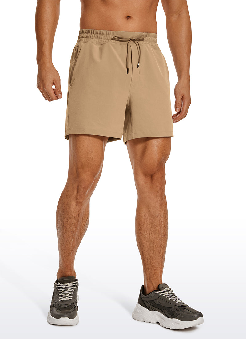 CRZ YOGA Men's Running Feathery-Fit Workout Linerless Shorts 5'' Khaki Sand @model_info:M