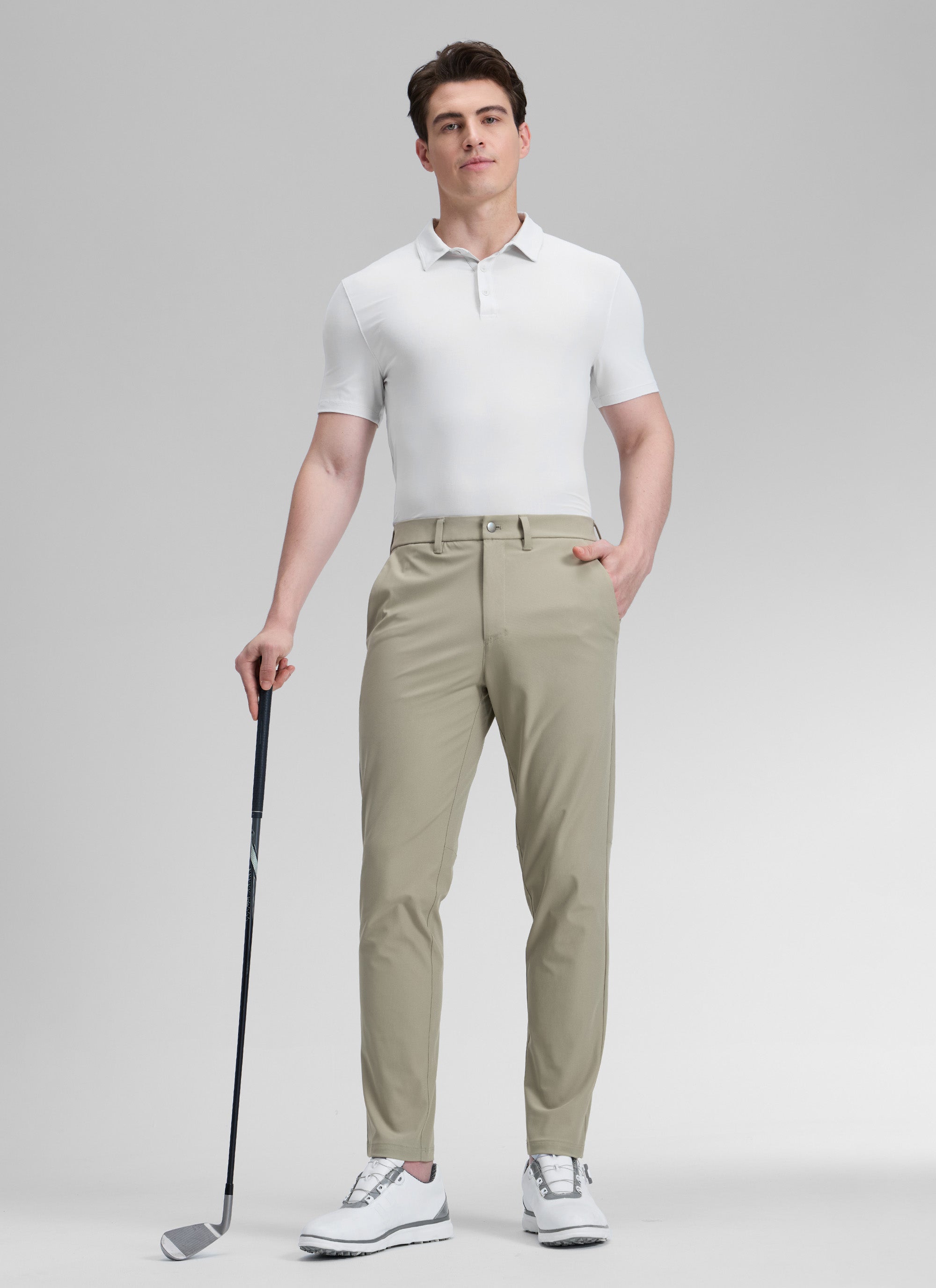 CRZ YOGA Mens Work Classic Fit All-Day Comfort Golf Pants Pockets 30'' Khali Barley @model_info:Henry