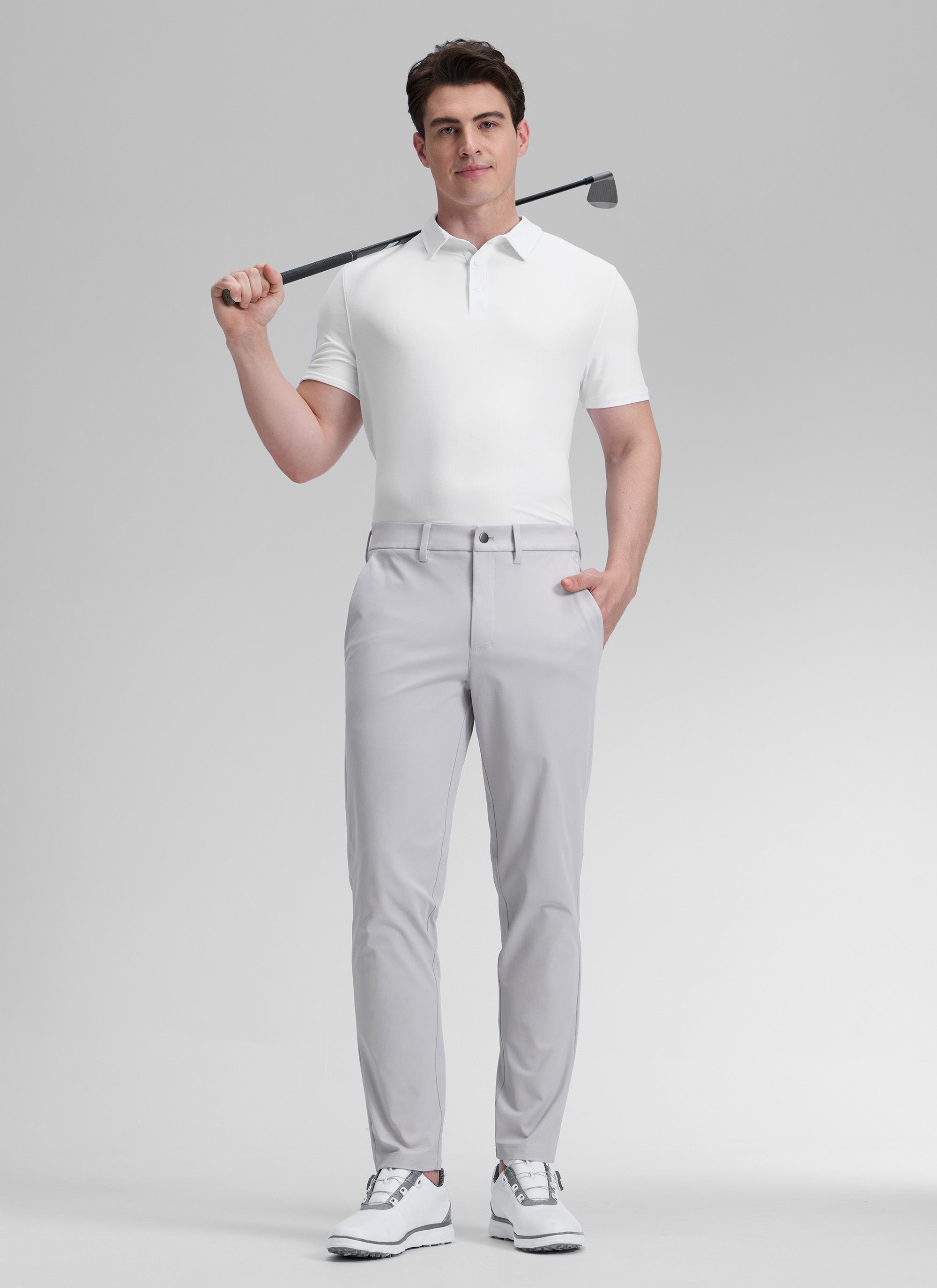 CRZ YOGA Mens Work Classic Fit All-Day Comfort Golf Pants Pockets 30'' Platinum Grey @model_info:Henry