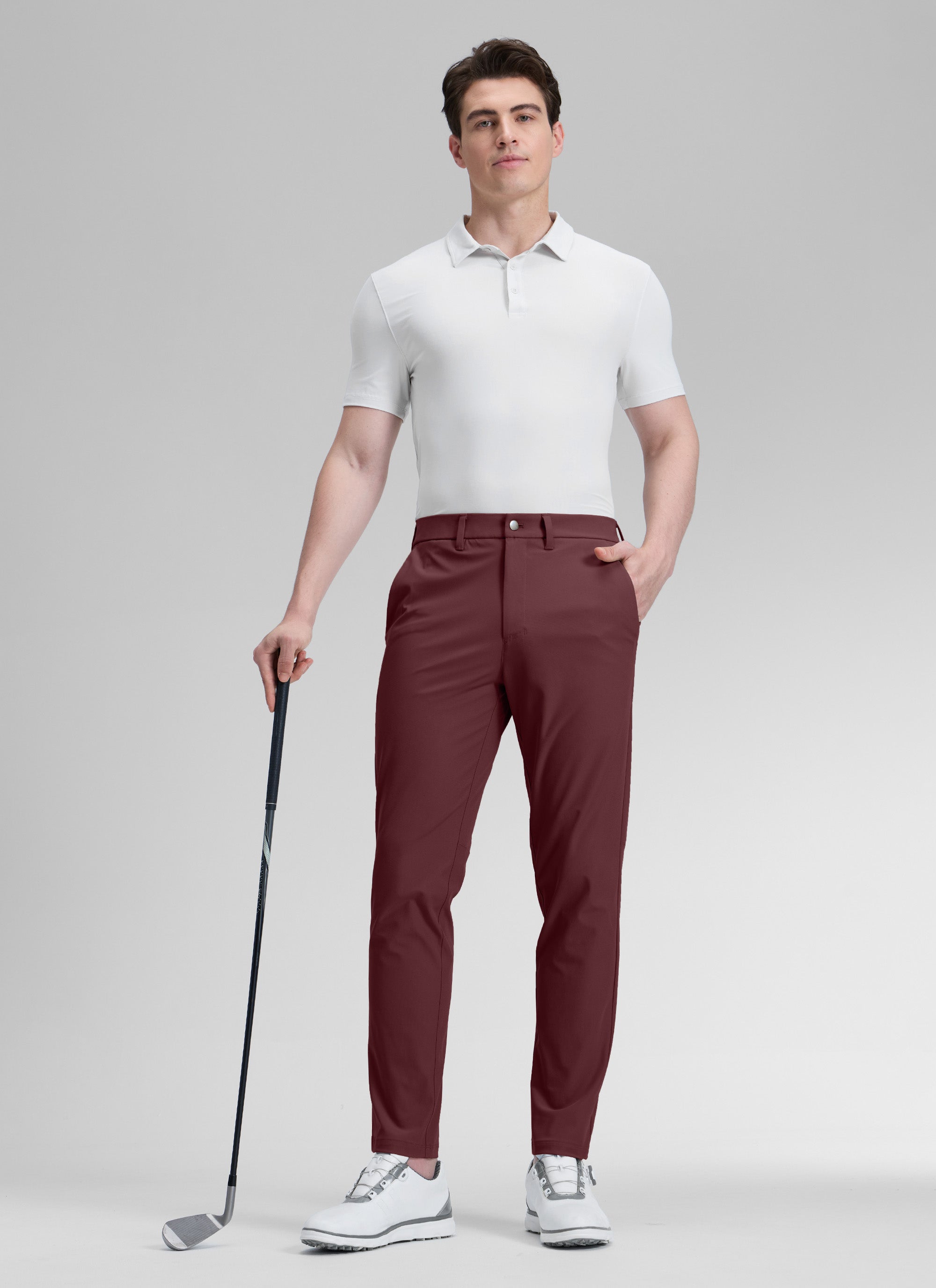 CRZ YOGA Mens Work Classic Fit All-Day Comfort Golf Pants Pockets 30'' Dark Red