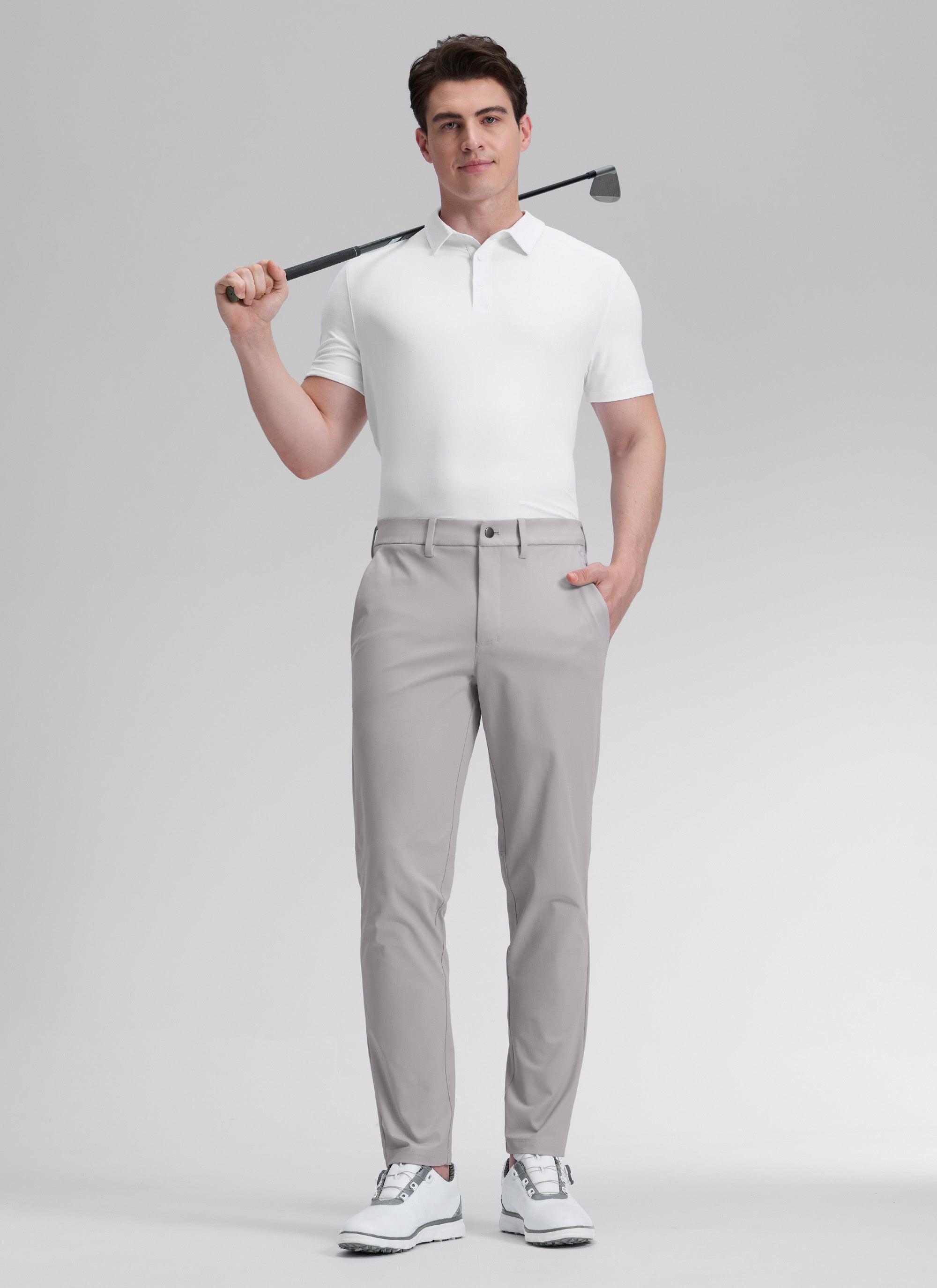 CRZ YOGA Mens Work Classic Fit All-Day Comfort Golf Pants Pockets 30'' Gull Gray @model_info:Henry