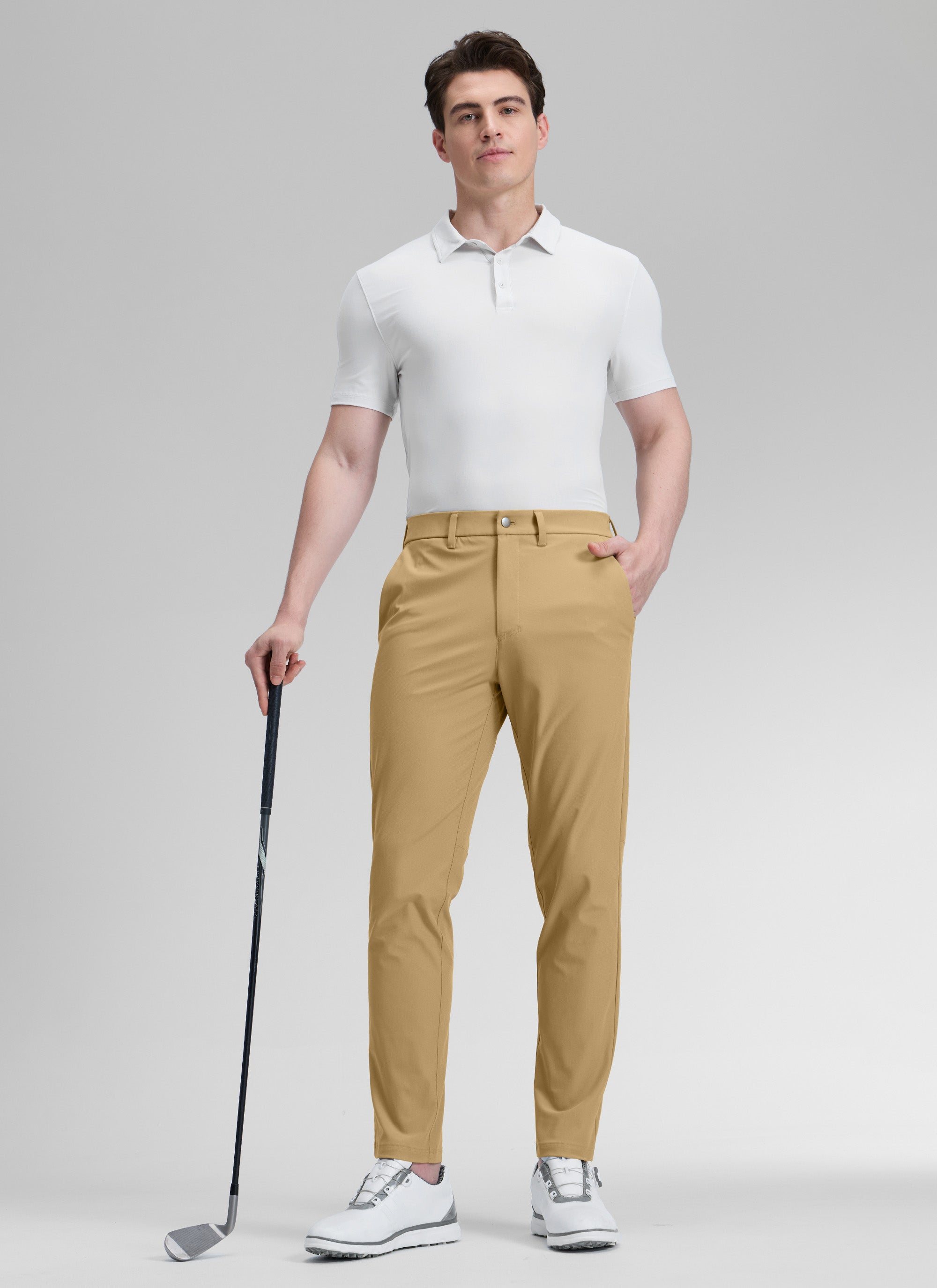 CRZ YOGA Mens Work Classic Fit All-Day Comfort Golf Pants Pockets 30'' Khaki Sand @model_info:Henry