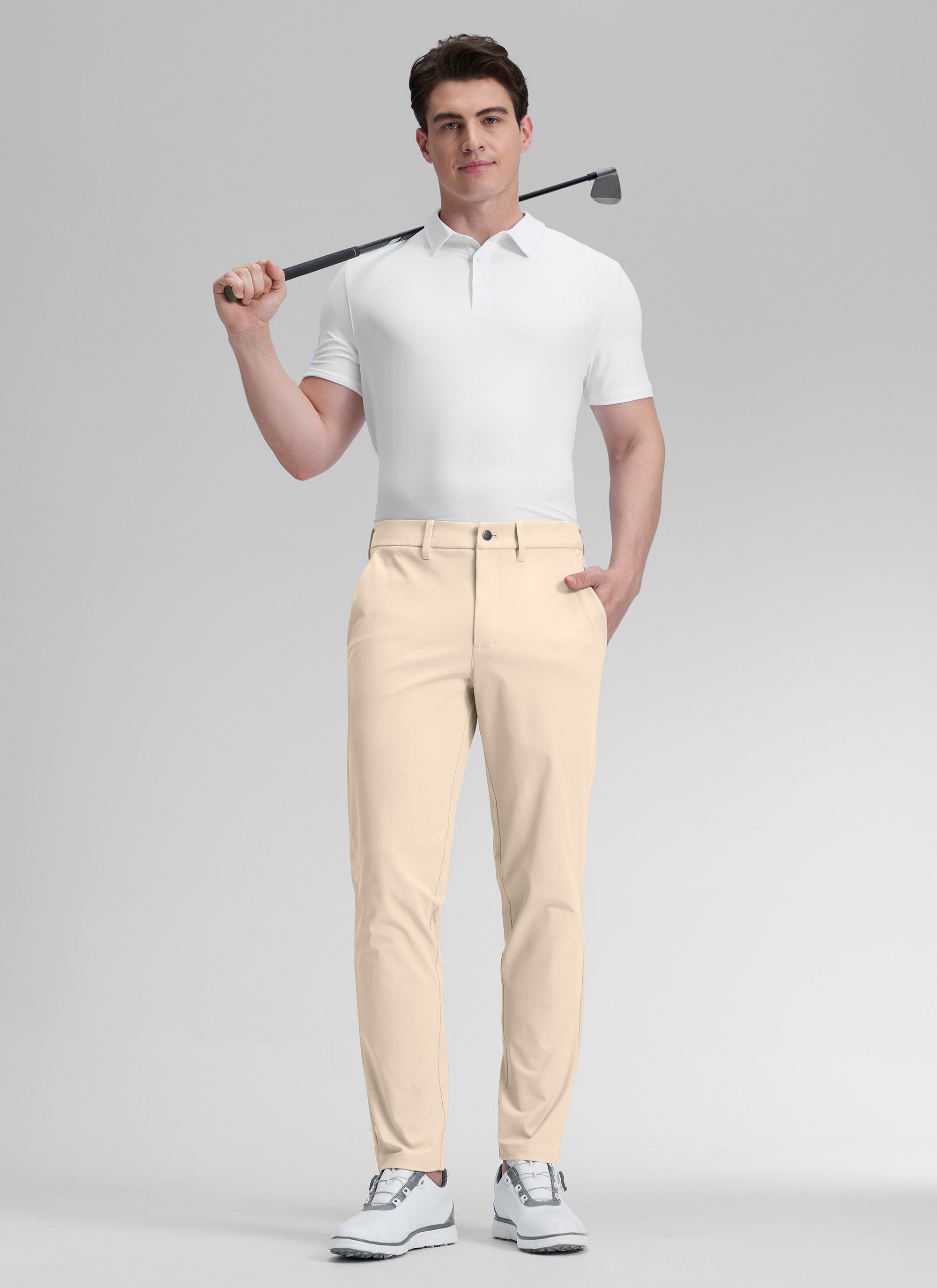 CRZ YOGA Mens Work Classic Fit All-Day Comfort Golf Pants Pockets 30'' Raw Linen @model_info:Henry