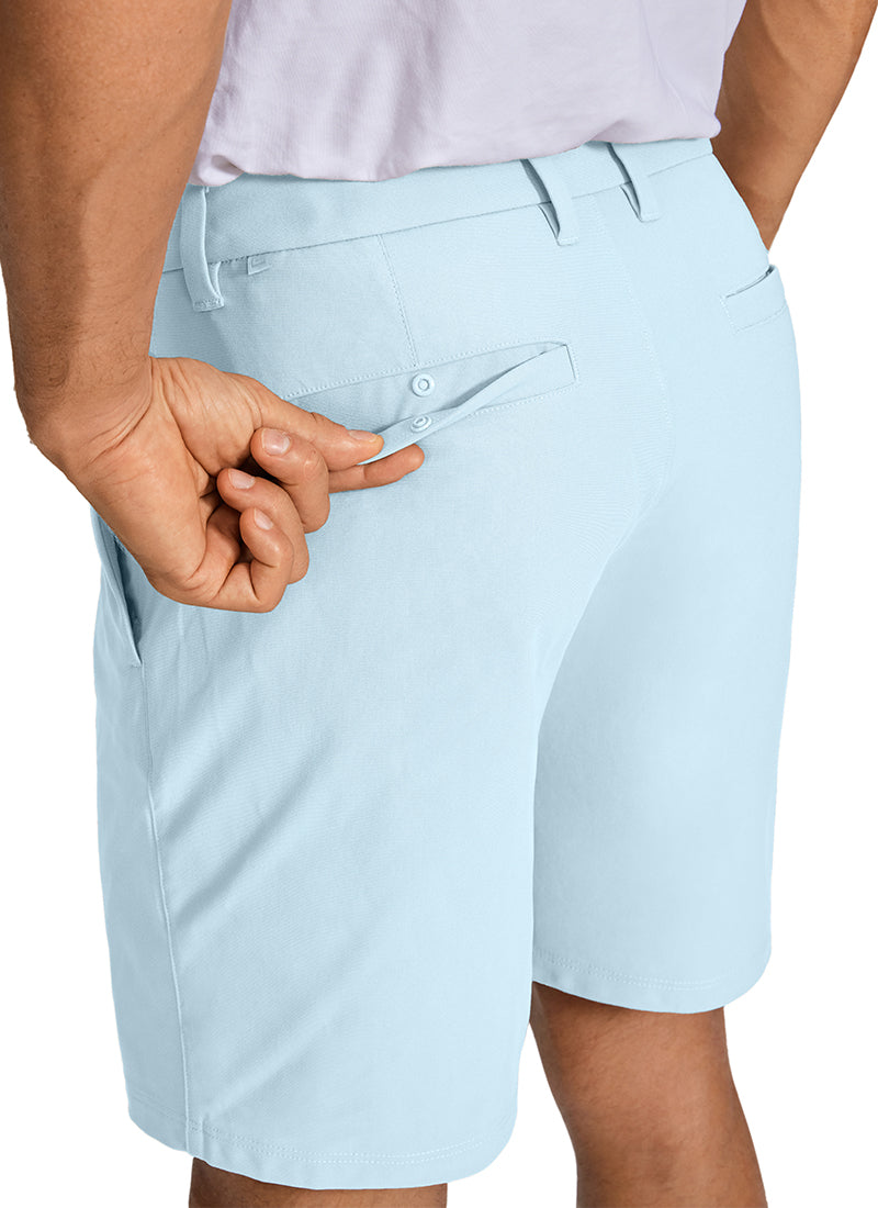 CRZ YOGA Men's Work Classic Fit All-Day Comfort Golf Shorts Pocket 7'' Chambray Blue @model_info:ALE
