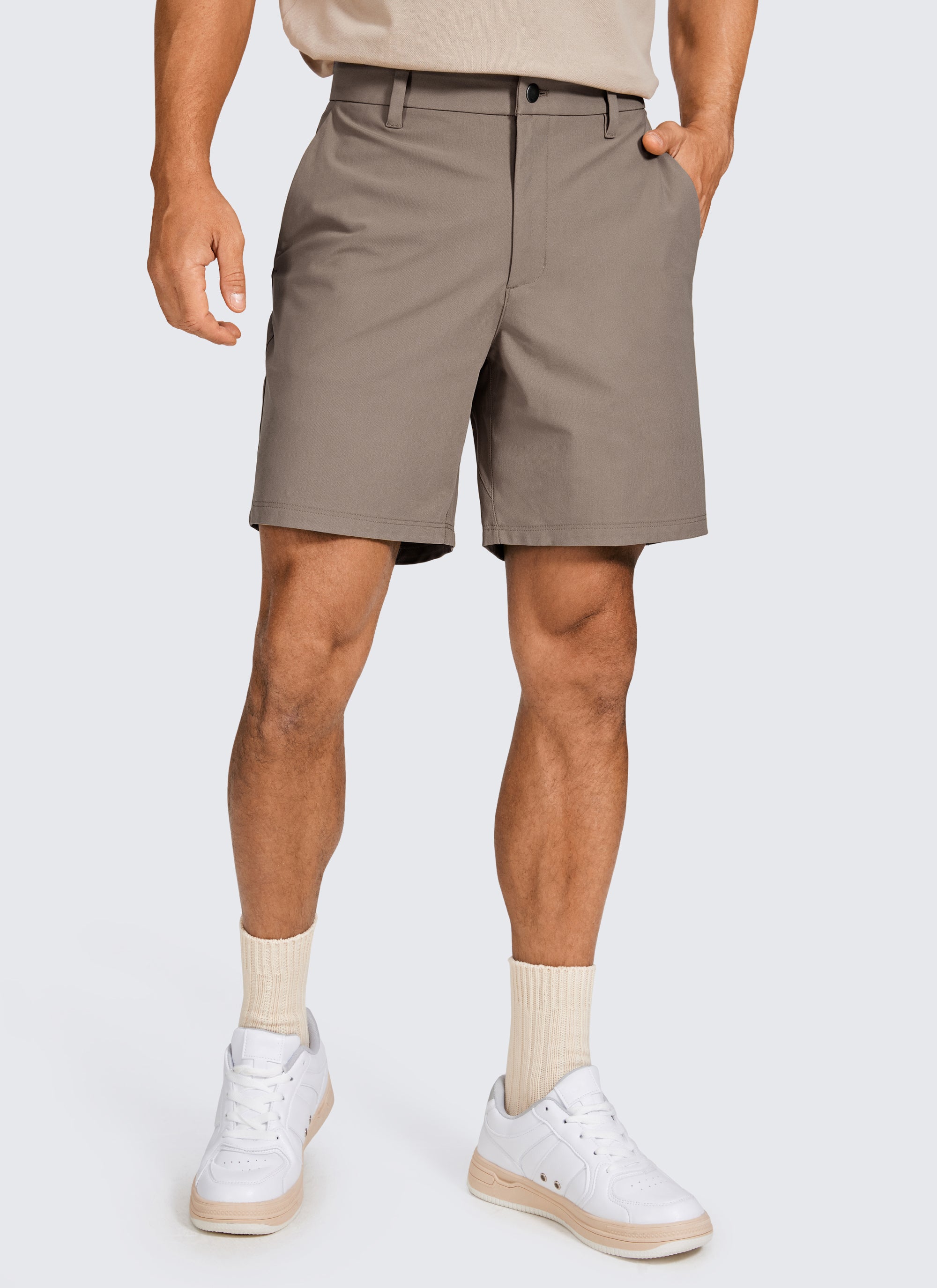 CRZ YOGA Men's Work Classic Fit All-Day Comfort Golf Shorts Pocket 7'' Nomad Grey @model_info:Ale