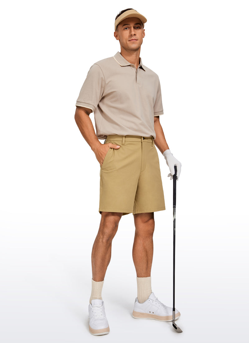CRZ YOGA Men's Work Classic Fit All-Day Comfort Golf Shorts Pocket 7'' Khaki Sand