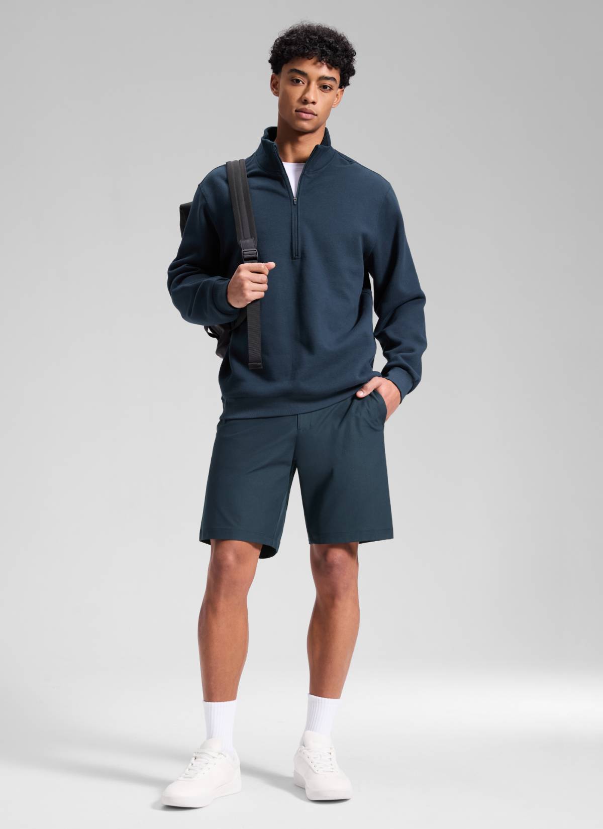 CRZ YOGA Men's Work Classic Fit All-Day Comfort Golf Shorts Pocket 9'' True Navy @model_info:Rafael