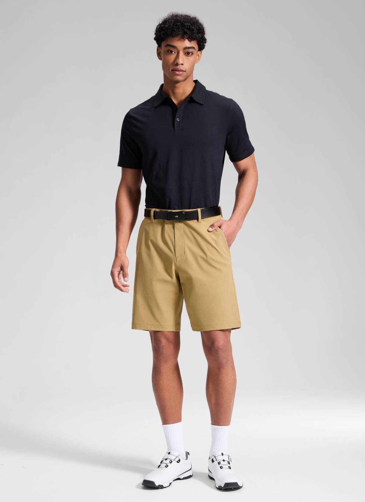 CRZ YOGA Men's Work Classic Fit All-Day Comfort Golf Shorts Pocket 9'' Khaki Sand