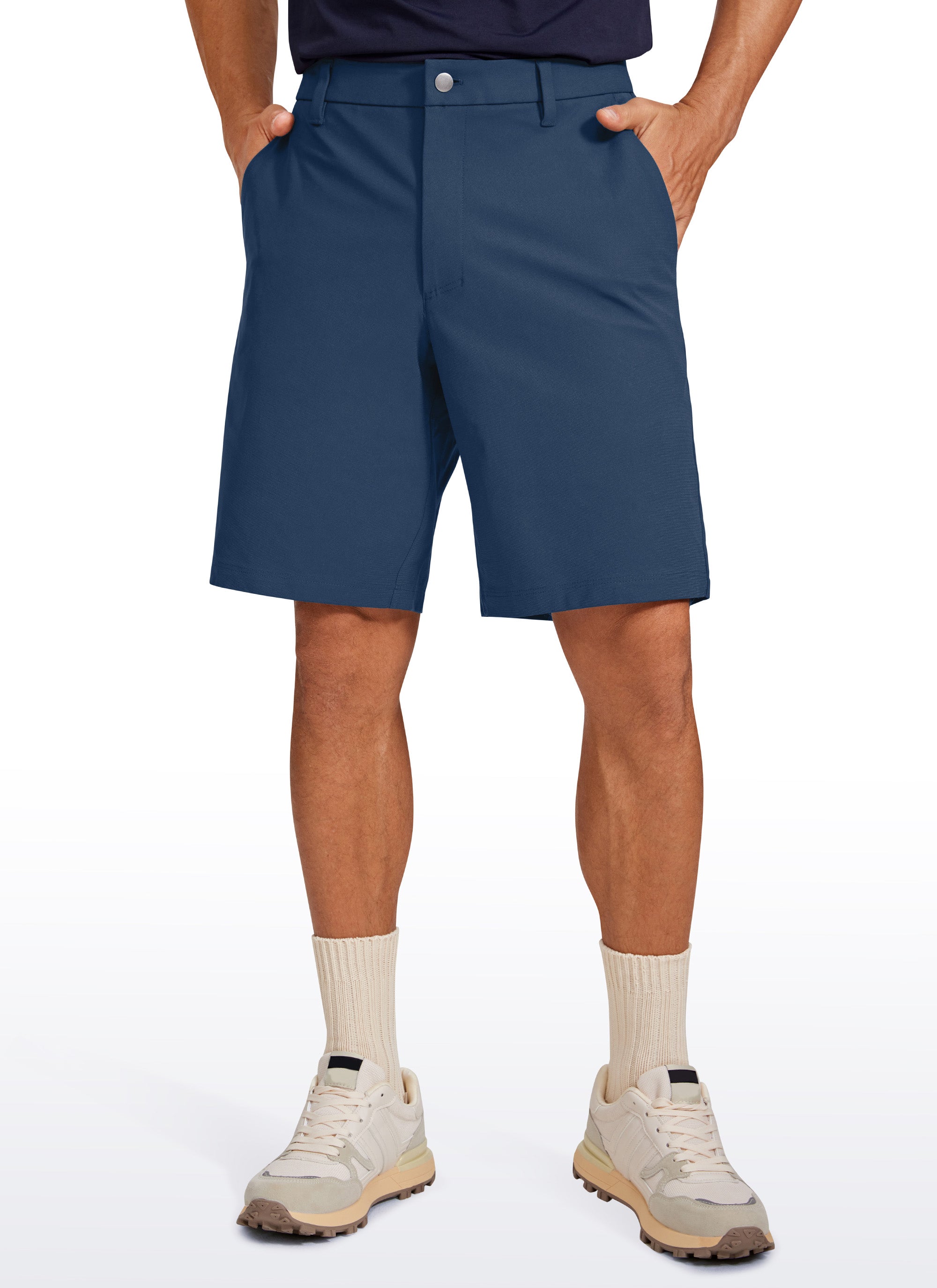 CRZ YOGA Men's Work Classic Fit All-Day Comfort Golf Shorts Pocket 9'' Electric Blue @model_info:Aleeksei