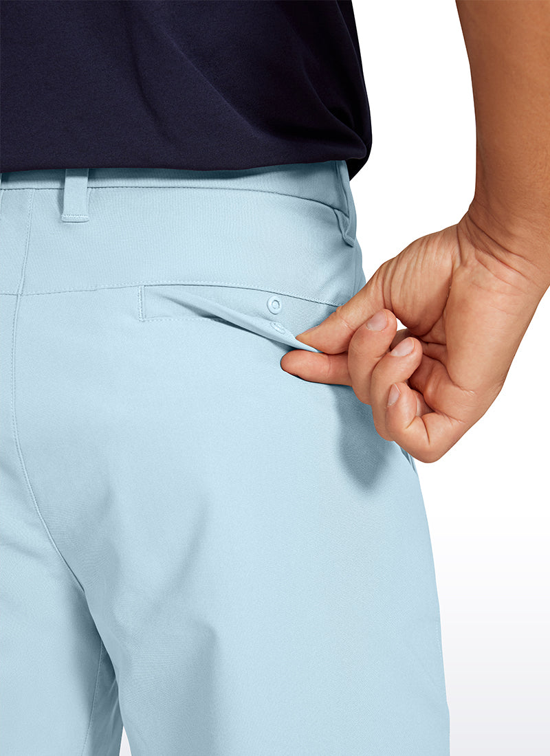 CRZ YOGA Men's Work Classic Fit All-Day Comfort Golf Shorts Pocket 9'' Chambray Blue