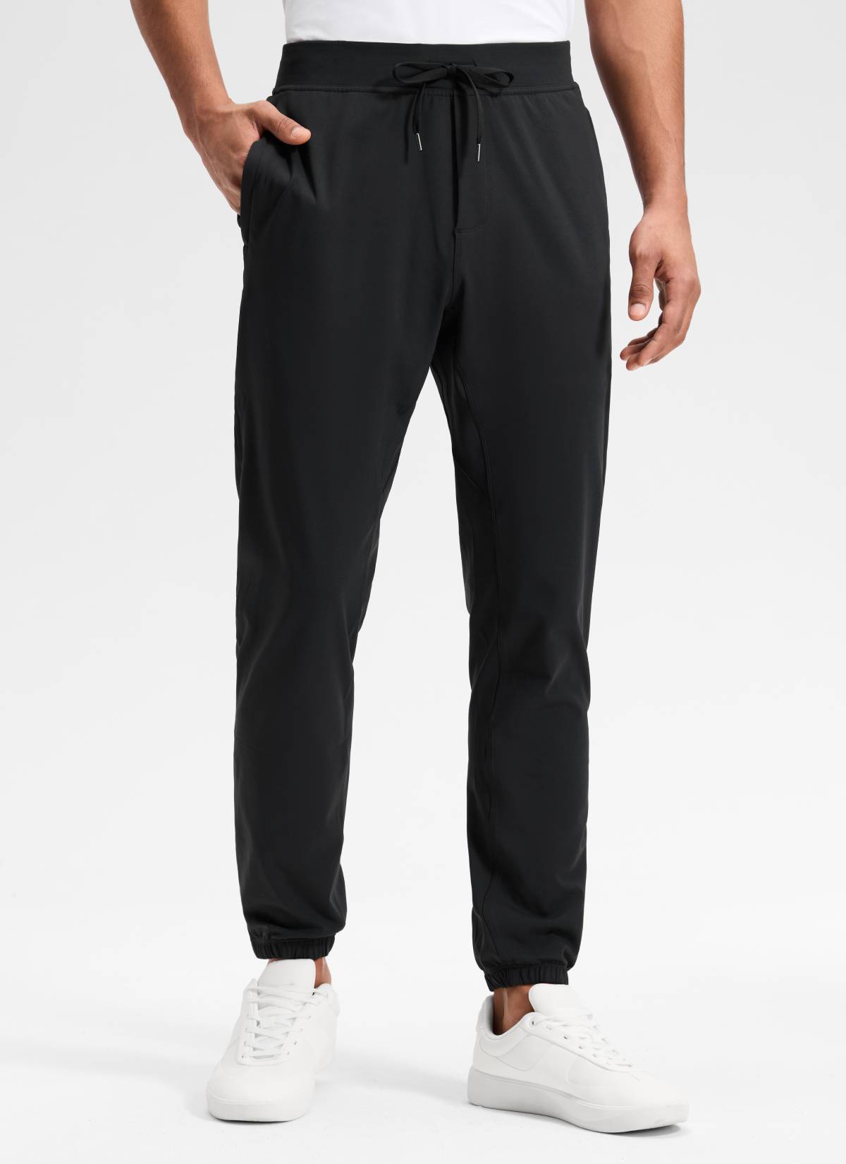 CRZ YOGA Men's Run Slim Fit On the Travel Joggers 30''- Ankle Zipper Black