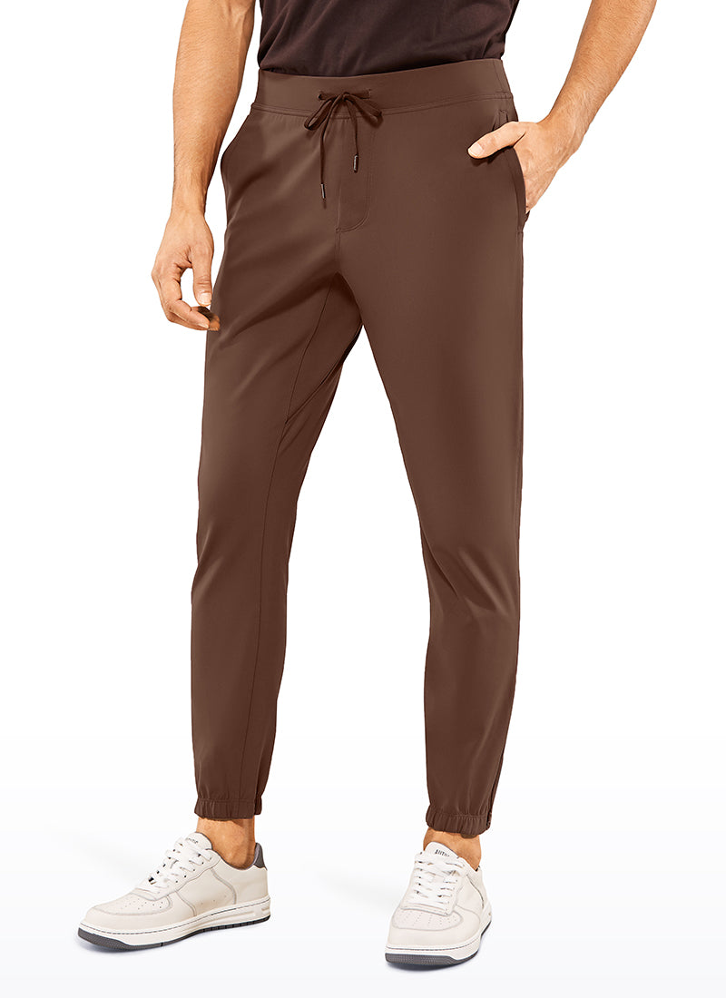 CRZ YOGA Men's Run Slim Fit On the Travel Joggers 30''- Ankle Zipper Dark Brown @model_info:LUC