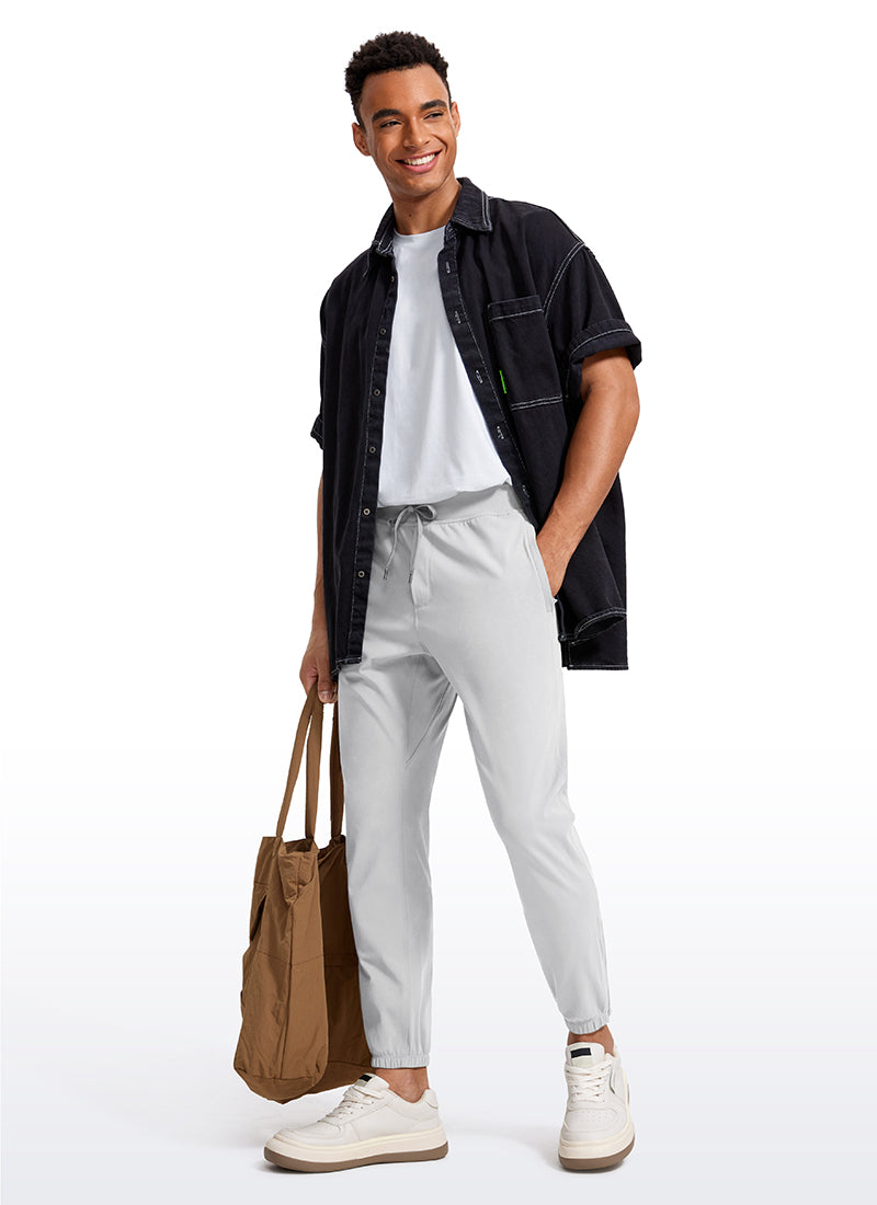 CRZ YOGA Men's Run Slim Fit On the Travel Joggers 28''- Ankle Zipper Platinum Grey @model_info:Jhony