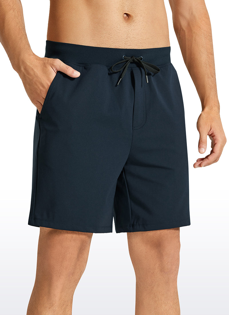 CRZ YOGA Men's Train Relaxed Fit On the Travel Linerless Shorts 7'' True Navy @model_info:M