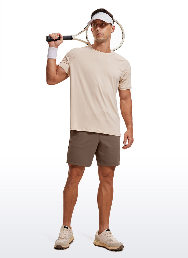 CRZ YOGA Men's Train Relaxed Fit On the Travel Linerless Shorts 7'' Dark Olive Brown