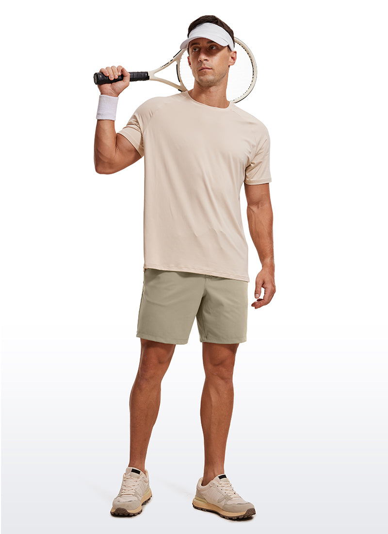 CRZ YOGA Men's Train Relaxed Fit On the Travel Linerless Shorts 7'' Khali Barley @model_info:ALE