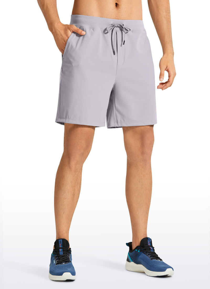 CRZ YOGA Men's Train Relaxed Fit On the Travel Linerless Shorts 7'' Gull Gray @model_info:M