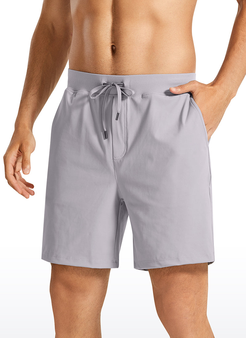 CRZ YOGA Men's Train Relaxed Fit On the Travel Linerless Shorts 7'' Gull Gray @model_info:M