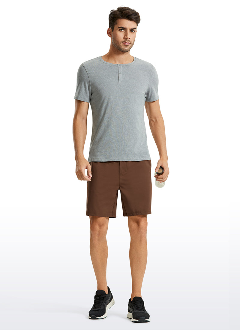 CRZ YOGA Men's Train Relaxed Fit On the Travel Linerless Shorts 7'' Dark Brown @model_info:M