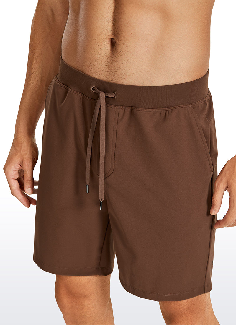 CRZ YOGA Men's Train Relaxed Fit On the Travel Linerless Shorts 7'' Dark Brown @model_info:M