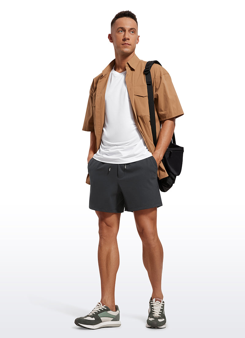 CRZ YOGA Men's Train Relaxed Fit On the Travel Linerless Shorts 5'' Ink Gray @model_info:Mazi