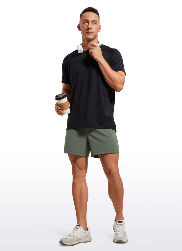 CRZ YOGA Men's Train Relaxed Fit On the Travel Linerless Shorts 5'' Grey Sage