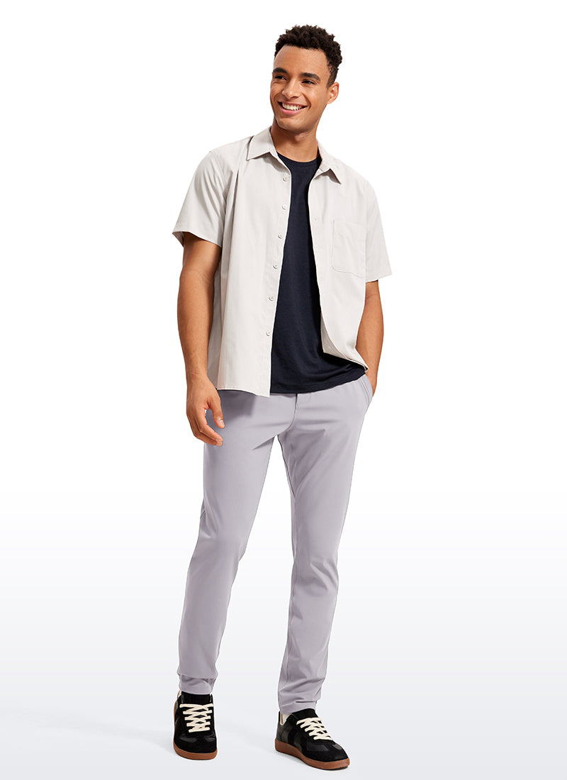 CRZ YOGA Men's Train Relaxed Fit On the Travel Pants 30'' Gull Gray @model_info:Jhony