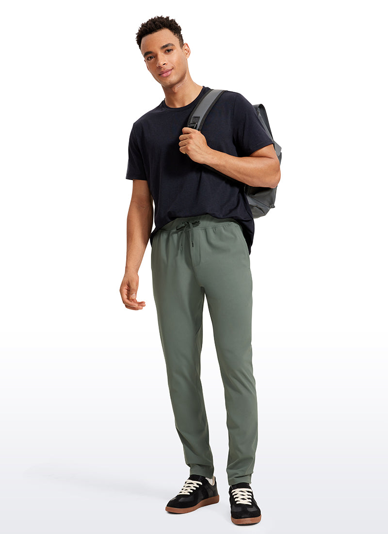 CRZ YOGA Men's Train Relaxed Fit On the Travel Pants 30'' Grey Sage @model_info:Jhony