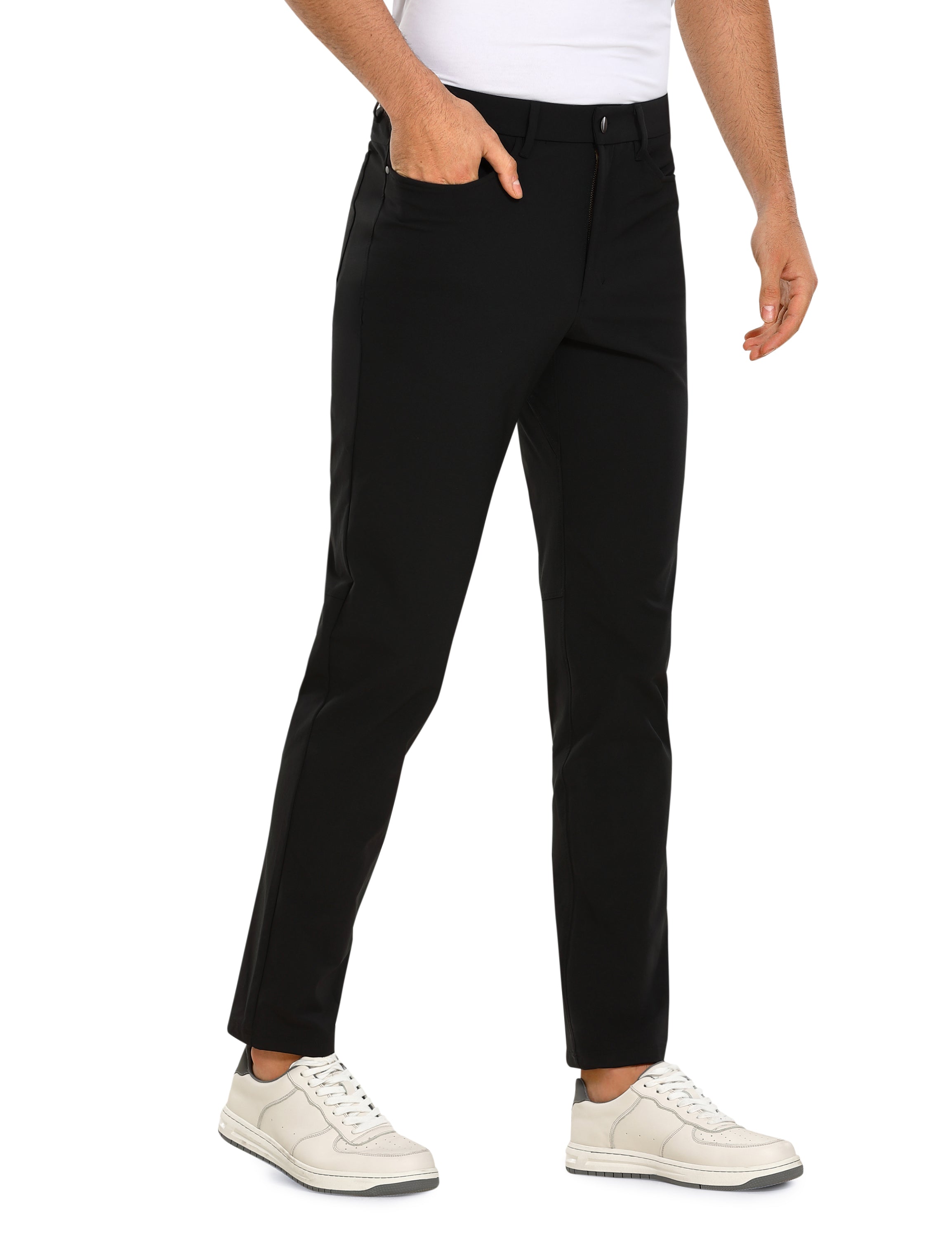 CRZ YOGA Mens Work Slim Fit All-Day Comfort Golf Pants 5 Pockets 34'' Black