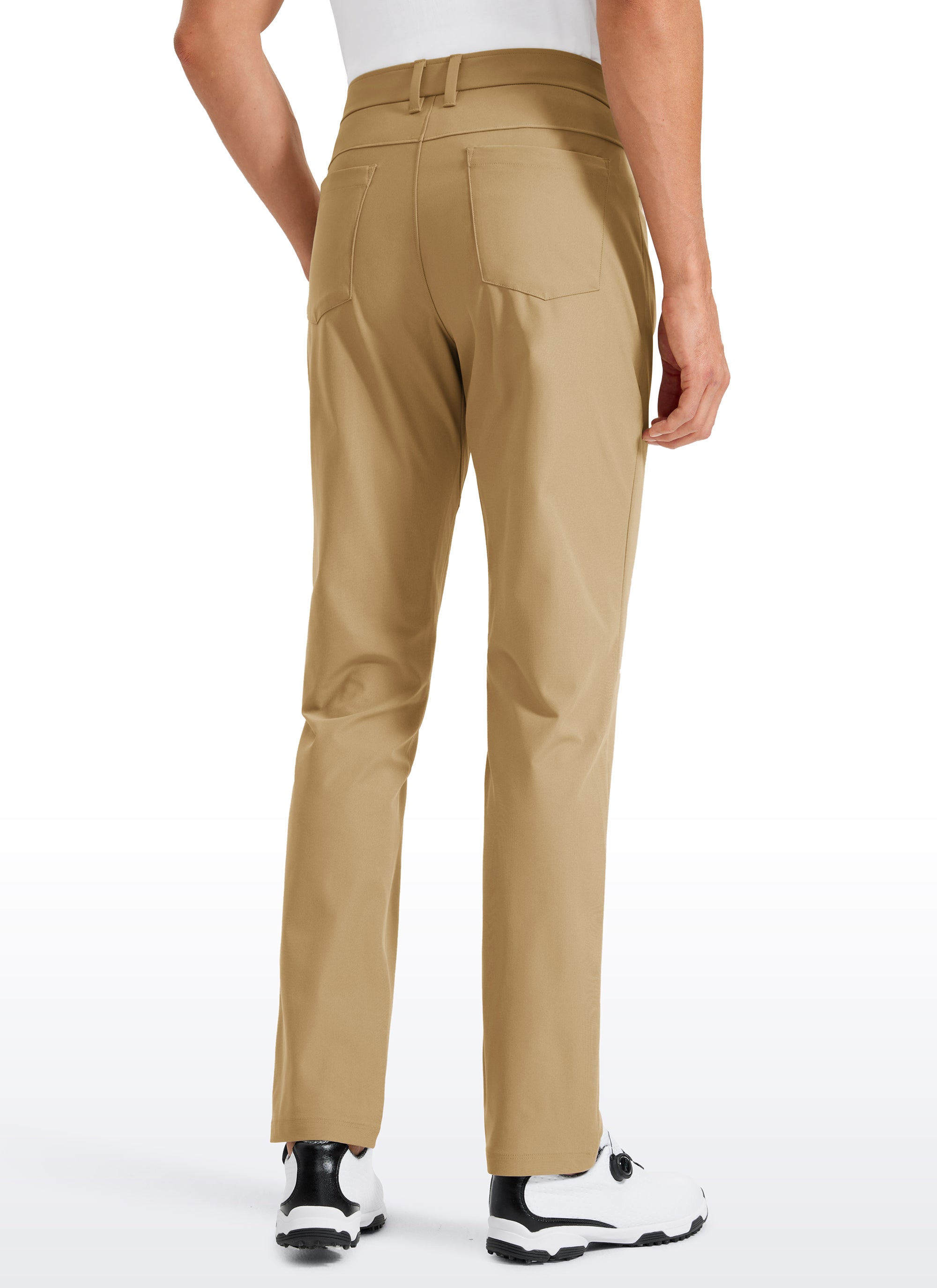 CRZ YOGA Mens Work Slim Fit All-Day Comfort Golf Pants 5 Pockets 32'' Khaki Sand