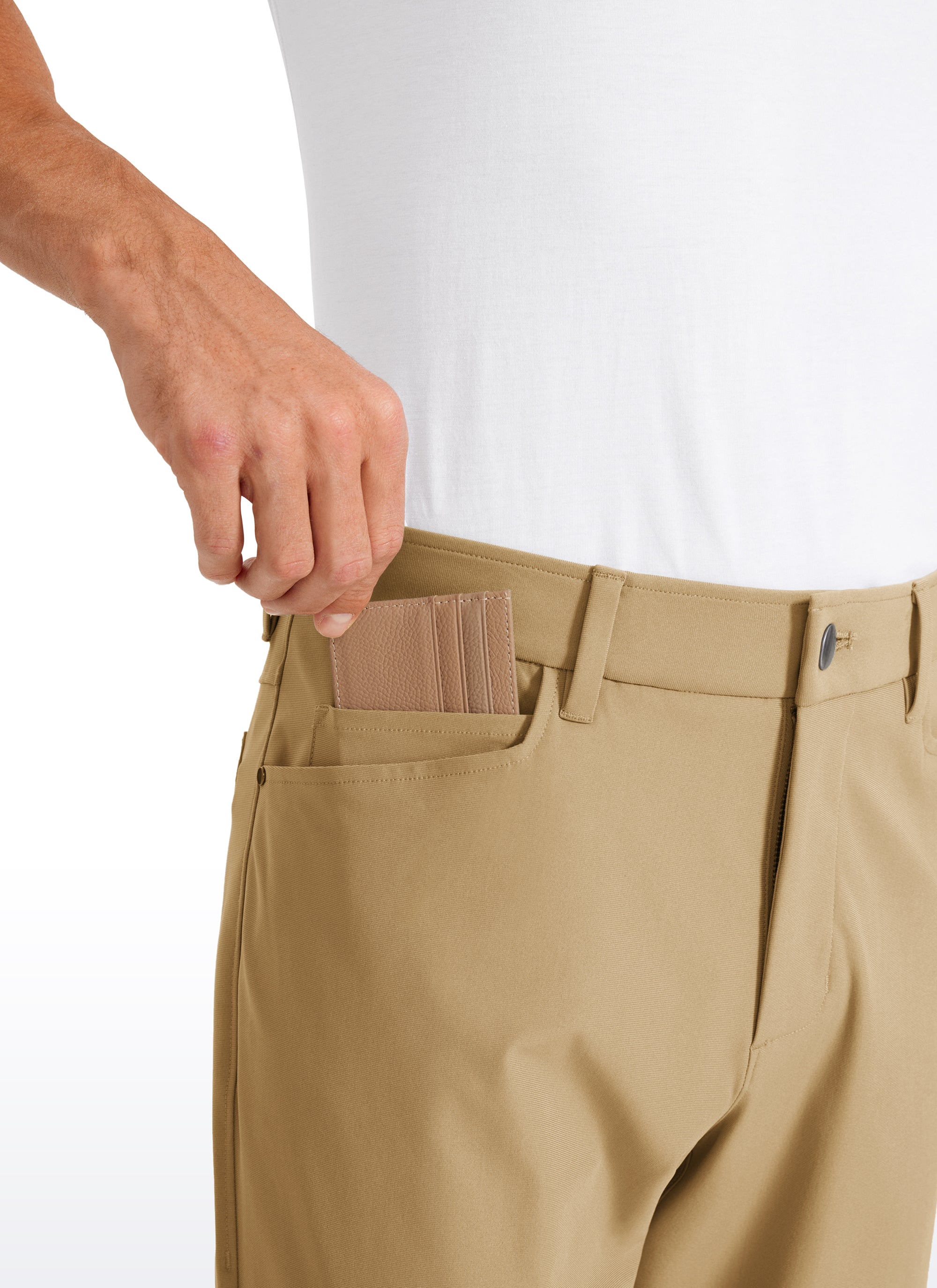 CRZ YOGA Men's Lightweight Casual All Day Comfy Quick Dry Pant (5 pockets) Khaki Sand