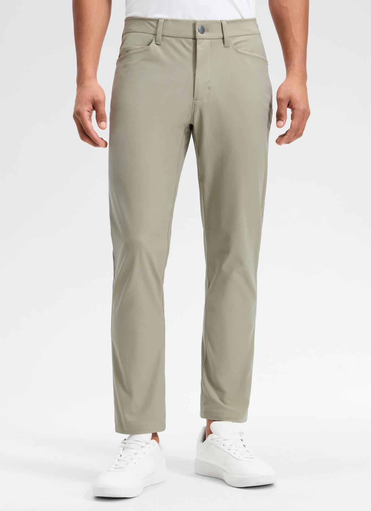 CRZ YOGA Mens Work Slim Fit All-Day Comfort Golf Pants 5 Pockets 30'' Khali Barley @model_info:Rafael